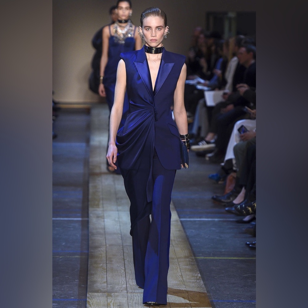 Alexander McQueen Rtw Runway Half Draped Silk + Wool Vest in Sapphire…NWT